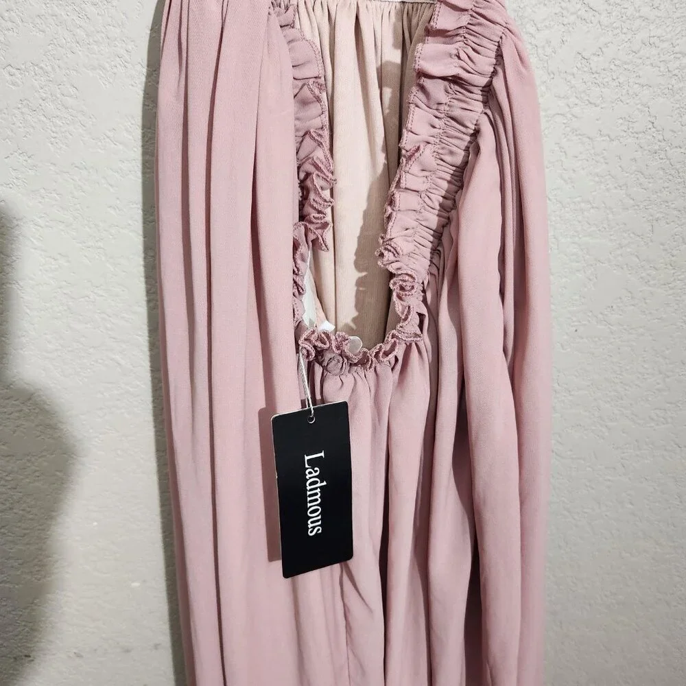 LadMous Maxi Dress Womens Small Pink Sleeveless Lace Bodice Formal Gown NWT